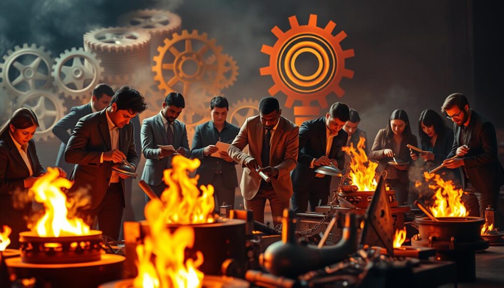 Variationen der Redewendung Eisen im Feuer haben