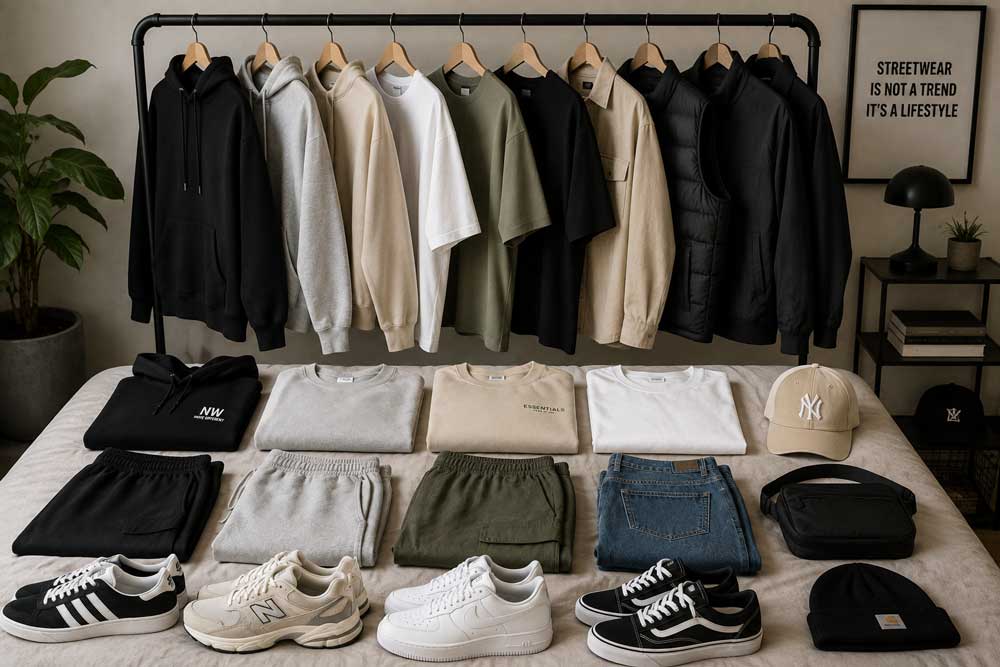 Stilvolle-Streetwear-Garderobe-in-neutralen-Toenen